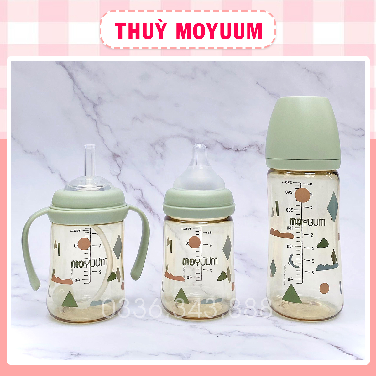 Bình sữa Moyuum Limited Cloud/ Moyuum Mây phiên bản giới hạn họa tiết xanh lá 170ml/270ml