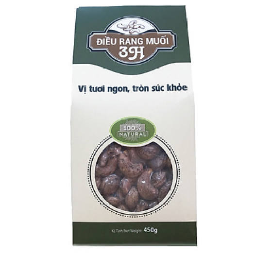 Hạt điều rang muối vỏ lụa 3H 100% nguyên chất (hộp 450g)