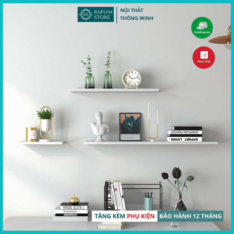 Kệ Treo Tường Thanh Ngang Gỗ MDF Cao Cấp Rafuni Dày 1,7cm Chiều Dài Từ 20cm Đến 60cm, Dễ Dàng Lắp Đặt (Kèm Theo Phụ Kiện Và Hướng Dẫn Lắp)
