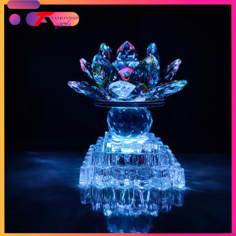 Đèn pha lê hoa sen nguyên khối, trưng bàn thờ, trang trí tủ thờ phật, thờ quan âm PL43-V