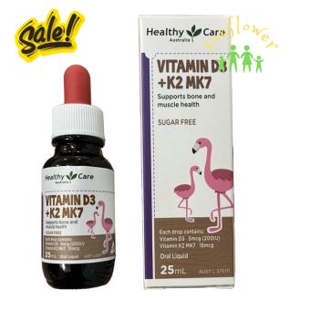 Vitamin D3 + K2 MK7 Healthy Care 25ml của Úc giúp bé tăng hấp thu canxi tăng chiều cao