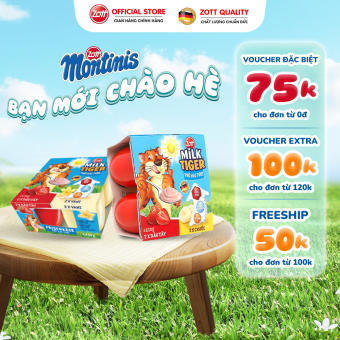 Giao Hoả tốc - COMBO MIX 2 vỉ Phô mai tươi Zott Milk Tiger vị Dâu - Vani và Dâu - Chuối nhập khẩu từ Đức (vỉ – 50g x 4 hũ), có bộ đôi Canxi - Vitamin D