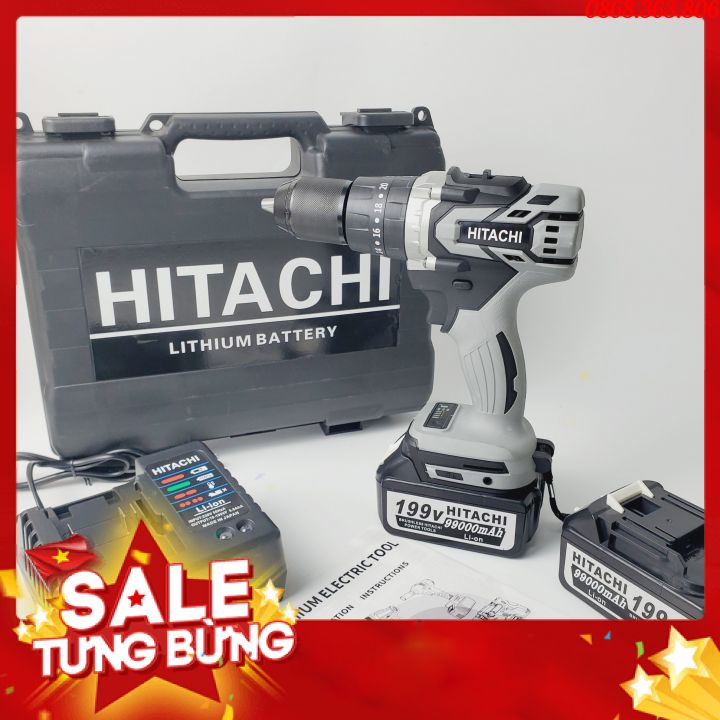 Máy khoan pin Hitachi 199V Lõi Đồng Không Chổi Than - Máy khoan 3 chức năng - Có búa- Máy khoan tường khoan gỗ , khoan sắt