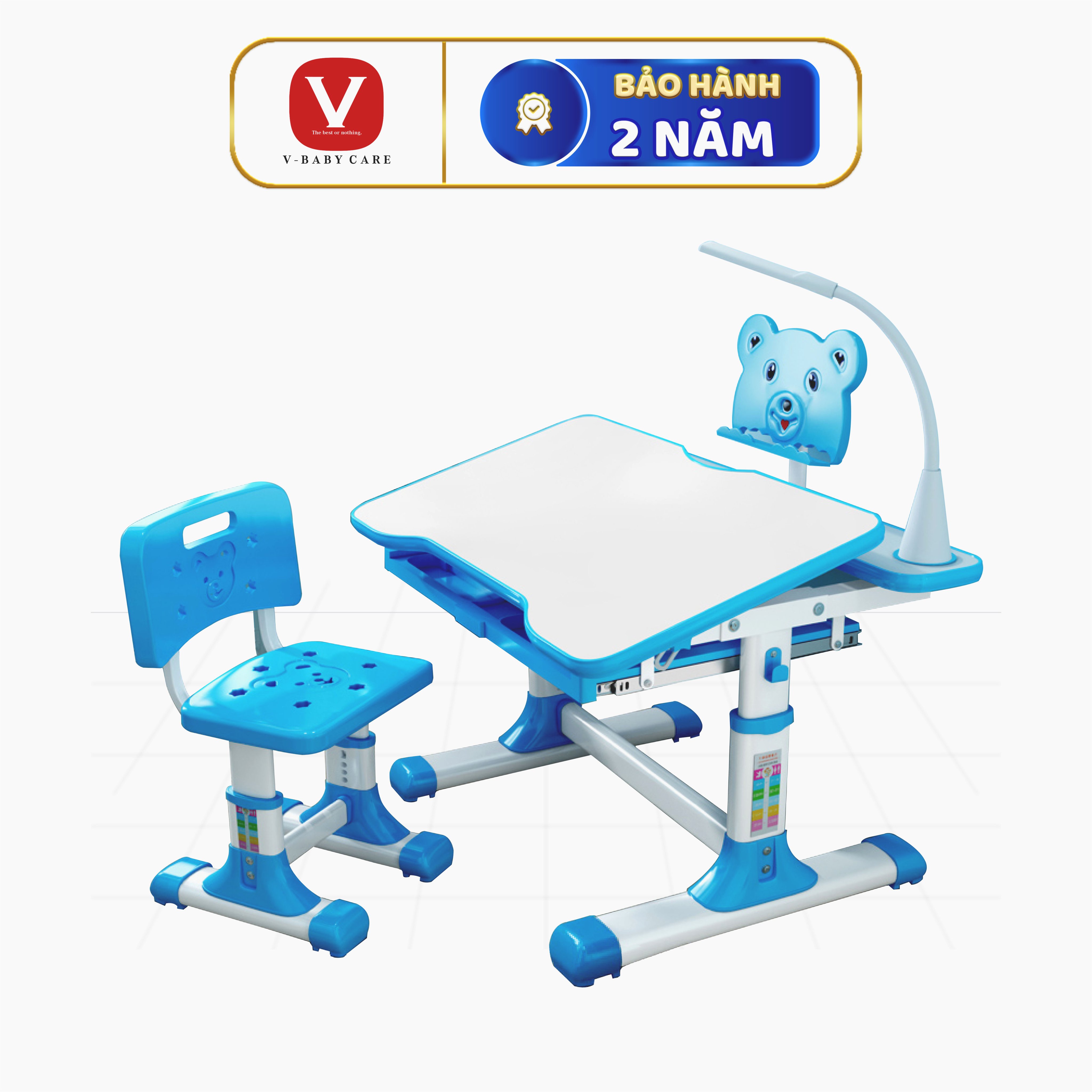 Bàn học sinh chống gù, chống cận, kèm ghế + đèn led + giá sách - mẫu mới 2021