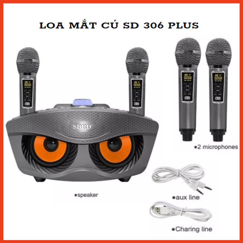 Loa bluetooth Karaoke SDRD SD 306 Plus Kèm 2 Micro Không dây  Loa karaoke mini di động công suất lớn , Kết nối bluetooth , USB, thẻ nhớ TF,  AUX  Sạc pin cho micro ngay trên loa Bảo hành 12 tháng