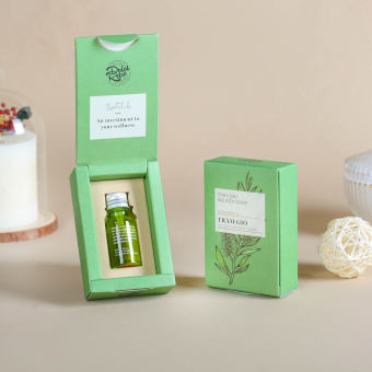 Tinh dầu nguyên chất, tràm gió cajeput, 10ml, hộp, mẫu minimal, Dalat Retro