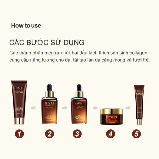 Bộ Mỹ Phẩm Dưỡng Da 6 Món Hiisees | Bộ sản phẩm dưỡng da - căng bóng chăm sóc da mặt HIISEES Bộ 6 món nội địa trung