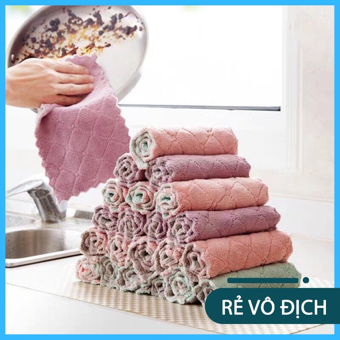 Combo 10 Khăn lau đa năng nhà bếp 2 mặt siêu thấm nước, khăn lau bếp từ, khăn lau nhà bếp đa năng siêu thấm hút bằng vải mịn, khăn lau tay nhà bếp, khăn lau kính, khăn lau giá rẻ