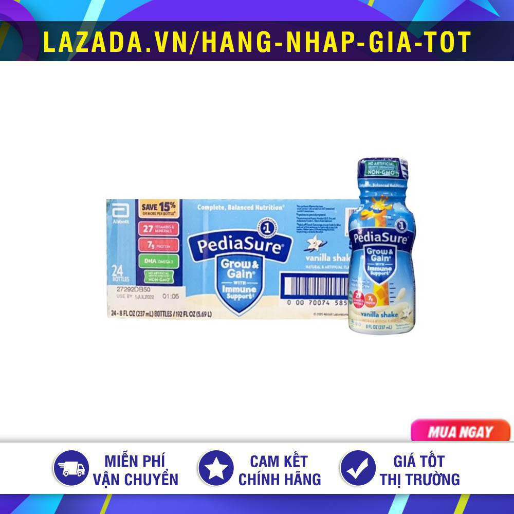 THÙNG 24 CHAI SỮA NƯỚC PEDIASURE GROW AND GAIN HƯƠNG VANI -  Date 1.2024