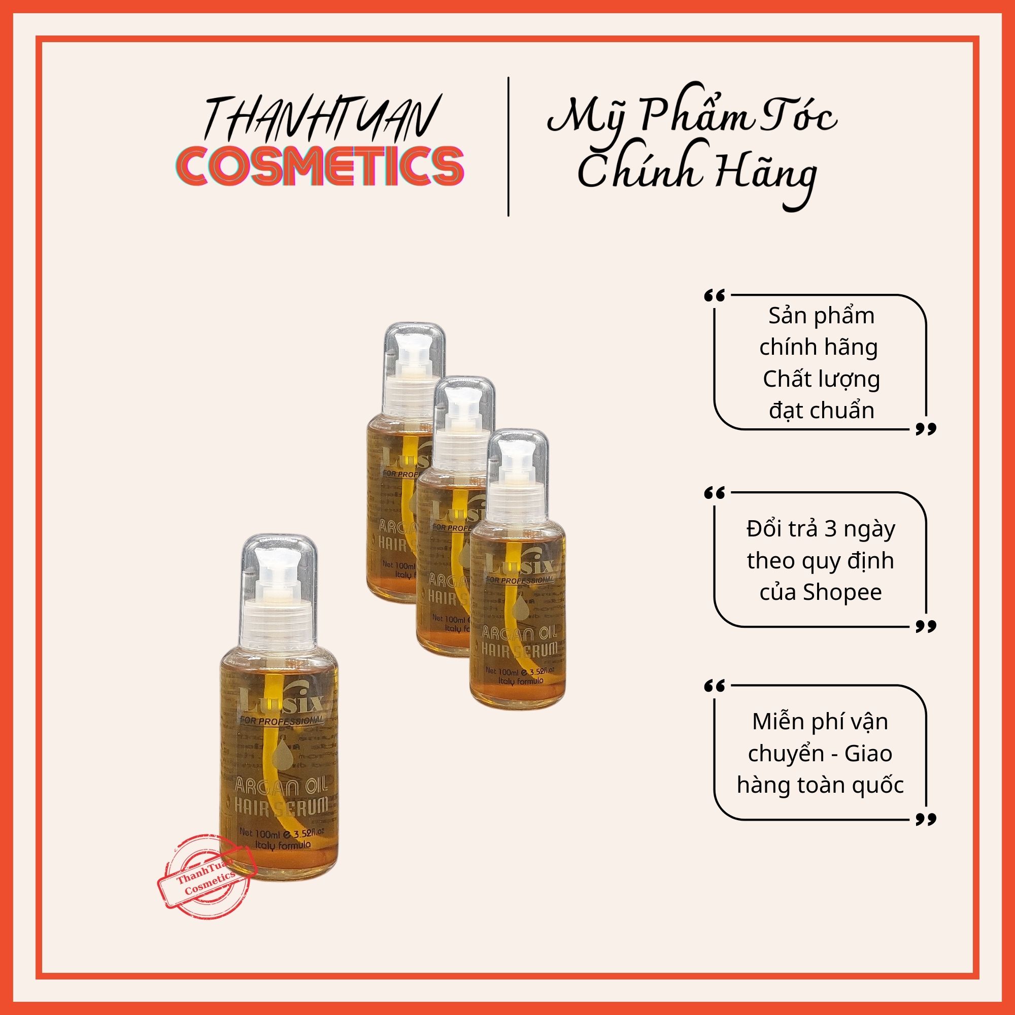 Tinh dầu dưỡng tóc Lusix Argan Oil hair serum dưỡng tóc khô và phục hồi tóc hư tổn 50ml - 100ml hàng chính hãng