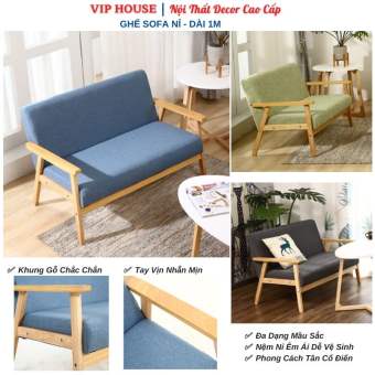 Ghế Sofa 💫 Sofa Nỉ Bắc Âu Ghế Salon Phòng Khách Khung Gỗ Phong Cách Tân Cổ Điển 2 Chỗ Ngồi Dài 1m GSF001