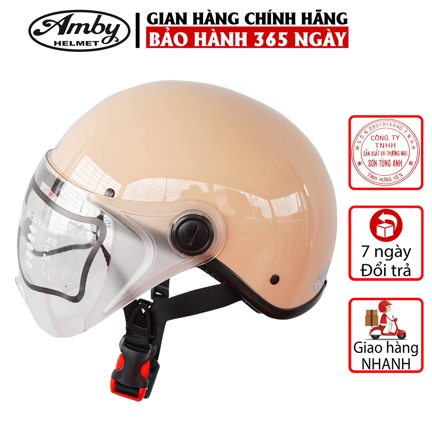 Mũ Bảo Hiểm Nửa Đầu Amby ST05, có kính che nửa mặt, kiểu dáng thời trang, khóa kim loại chắc chắn - Nhiều màu