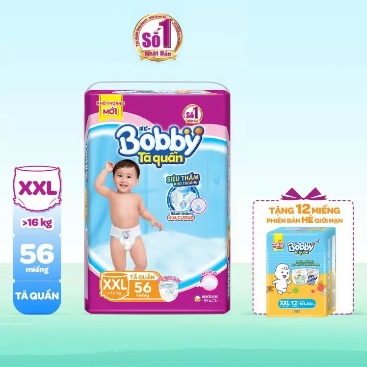 Bỉm quần tã quần bobby siêu thấm khô thoáng gói siêu lớn xxl56 hsd: 04/2024