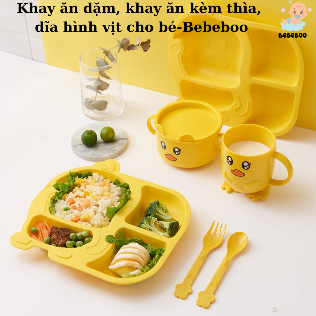 🔴 Khay ăn dặm, khay ăn kèm thìa, dĩa hình vịt cho bé-Bebeboo