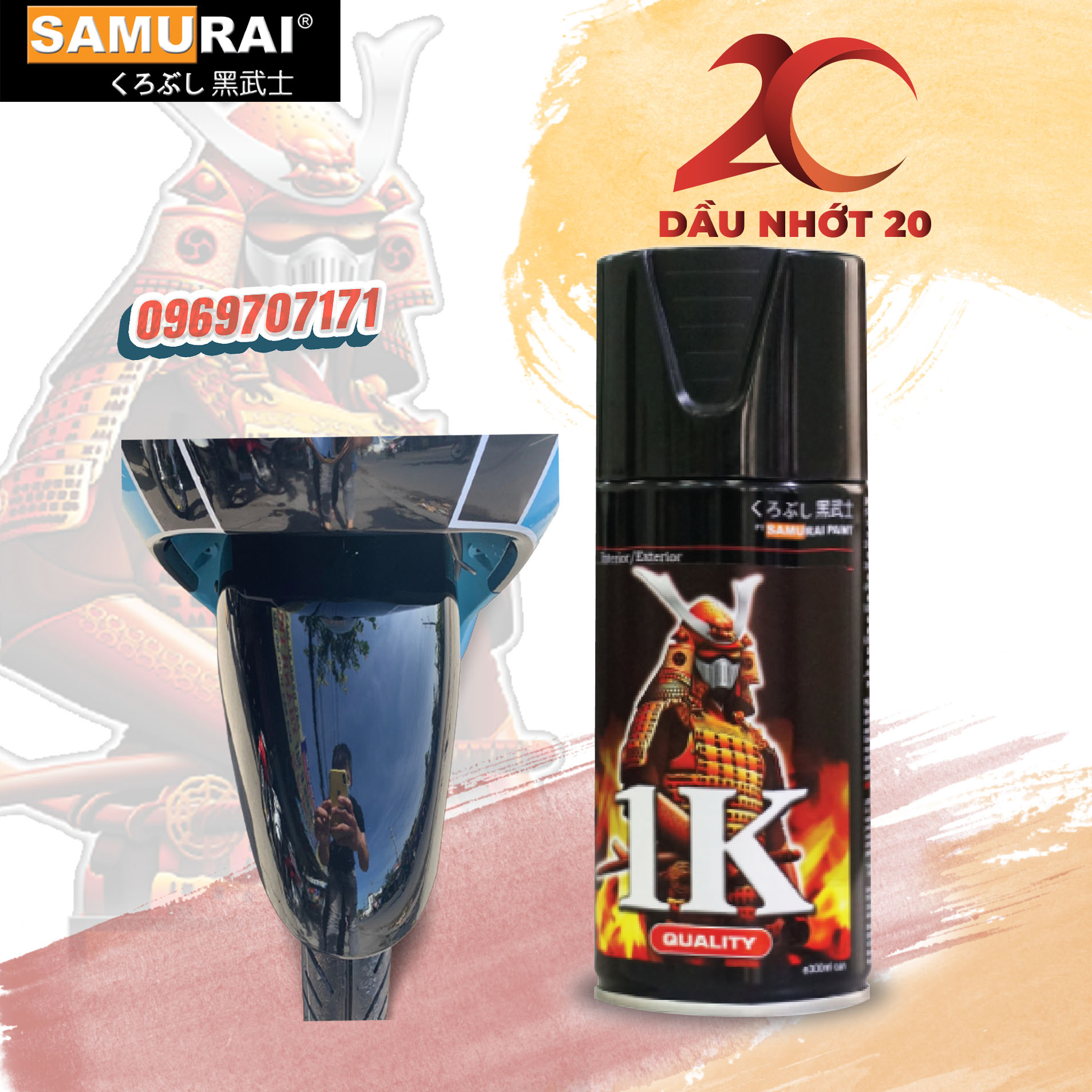 K1K _ Chai sơn xịt sơn xe máy Samurai K1K** sơn phủ bóng trong suốt 1 thành phần _ Top coat _ shop uy tín giao nhanh