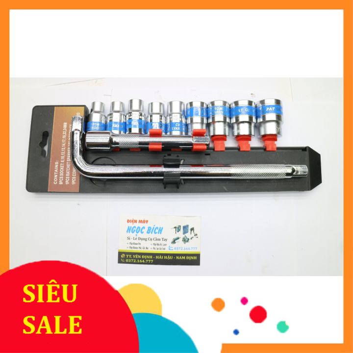 Bộ tuýp khẩu 11 chi tiết 8-24mm tay l 1/2 inch kèm nối khẩu