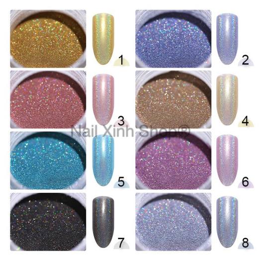 Bột crom nhiều màu loại tốt hiệu ứng bắt sáng tốt trên các nền màu khác nhau phụ kiện nail hot 2021 ( tặng kèm cọ )