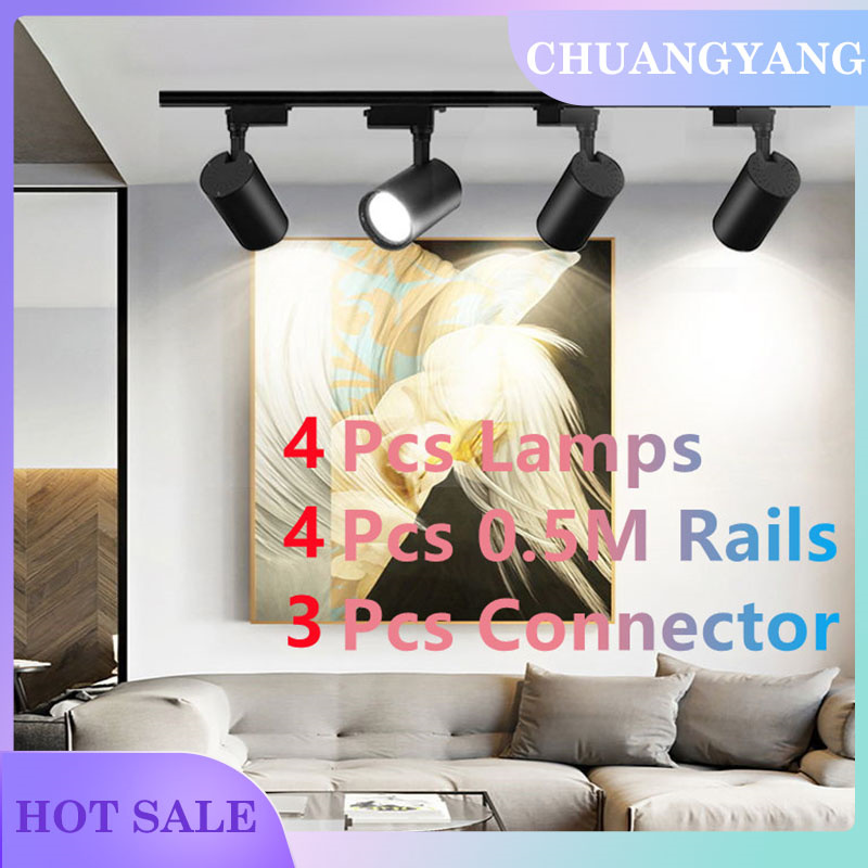Trọn bộ | 4 đèn + 2 m đường ray | đèn led cob theo dõi có đường ray 12w 20w 30w 40w đèn chiếu điểm trắng ấm/tự nhiên/lạnh cho đèn trần