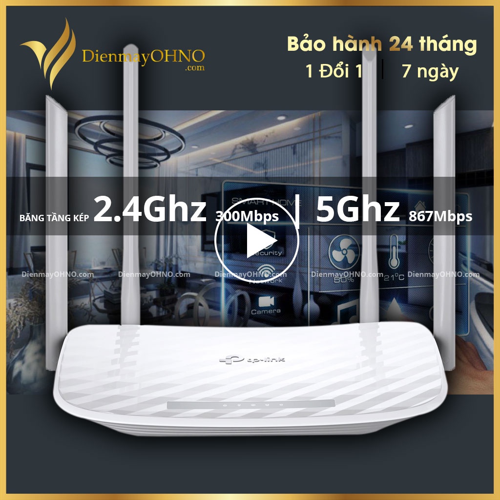 ✩ Bộ Thiết Bị Phát Wifi TP LINK Archer C50 AC1200M Băng Tần Kép 2.4G (300Mbps) và 5G (867Mbps) 5 ăng ten công suất cao