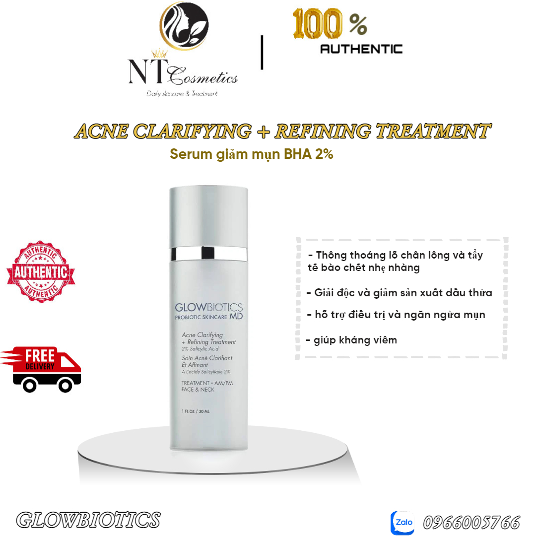Serum kiểm soát bã nhờn , giảm mụn glowbiotics acne clarifying + refining treament - nhập khẩu