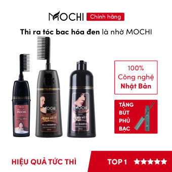 Dầu gội phủ bạc Mochi Nhật Bản (Lược chải & vòi nhấn). Dầu gội thảo dược nhuộm tóc ngay tại nhà