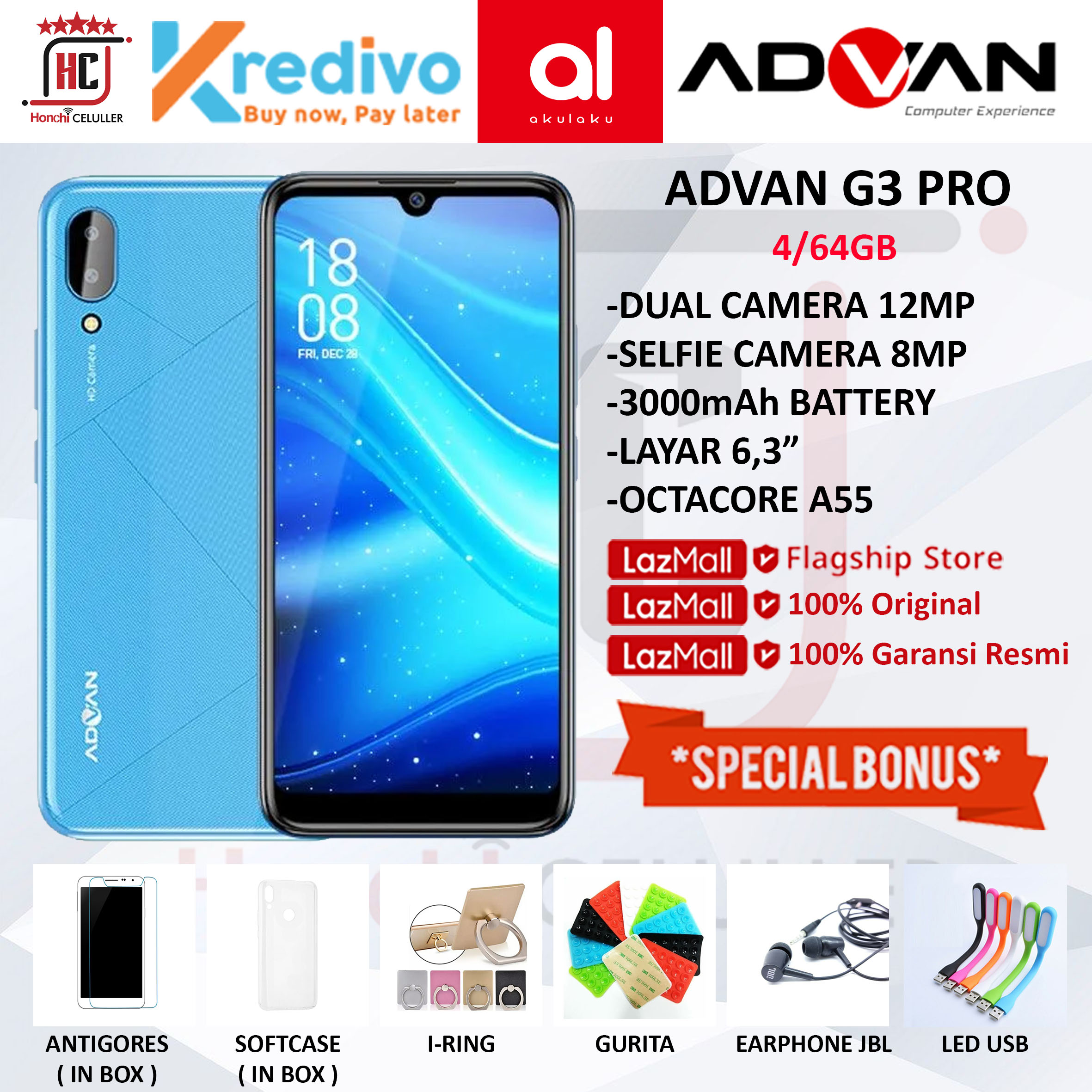 ADVAN G3 PRO 4/64GB GARANSI RESMI ORIGINAL BONUS Giá 1,499,000 Đồng*Miễn phí vận chuyển