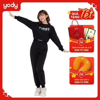 Bộ Đồ Nỉ Da Cá Thu Đông Nữ YODY, Bộ Đồ Thể Thao In Chữ Thời Trang, Mềm Mại BTN5018