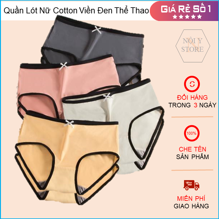 Combo 4 Quần Lót Nữ Cotton Viền Đen Thể Thao - Freesize dưới 55kg - Quần lót nữ cotton thun lạnh - Quần lót nữ cotton sexy