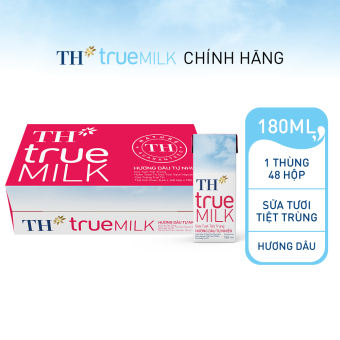 Thùng 48 hộp sữa tươi tiệt trùng TH true MILK hương dâu tự nhiên 180 ml (180 ml x 48)