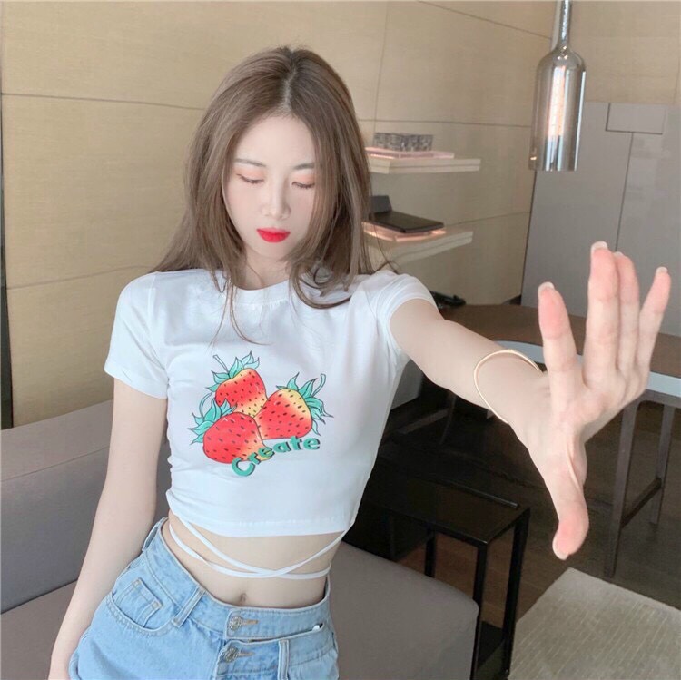 Áo croptop gợi cảm cột dây chéo bụng thun free size dưới 53kg dành cho nữ cá tính năng động sexy trẻ trung gợi cảm