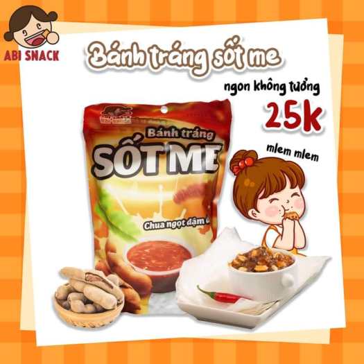 Bánh tráng me Abi chính hãng, mua 3 bịch tặng gói khăn giấy