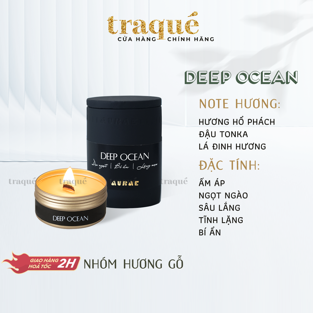 Deep Ocean - Có thể refill - quà tặng kèm khi mua size 150g Nến thơm tinh