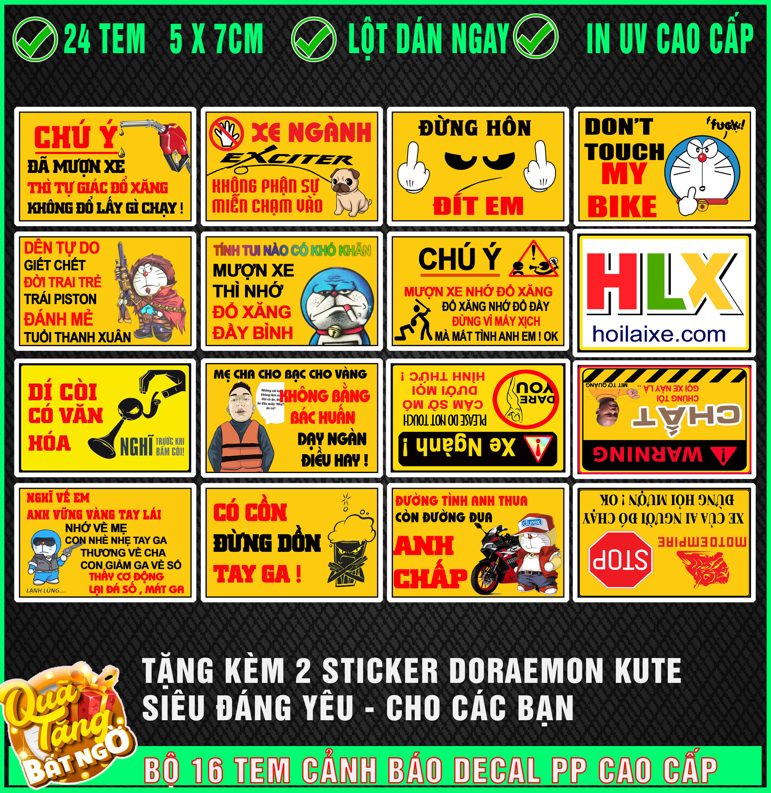 TEM CẢNH BÁO  16 TẤM 5X7 CM MỚI  DÁN XE  , STICKER  , TEM DÁN TRANG TRÍ XE MÁY DECAL CAO CẤP CẮT SẴN BẰNG MÁY