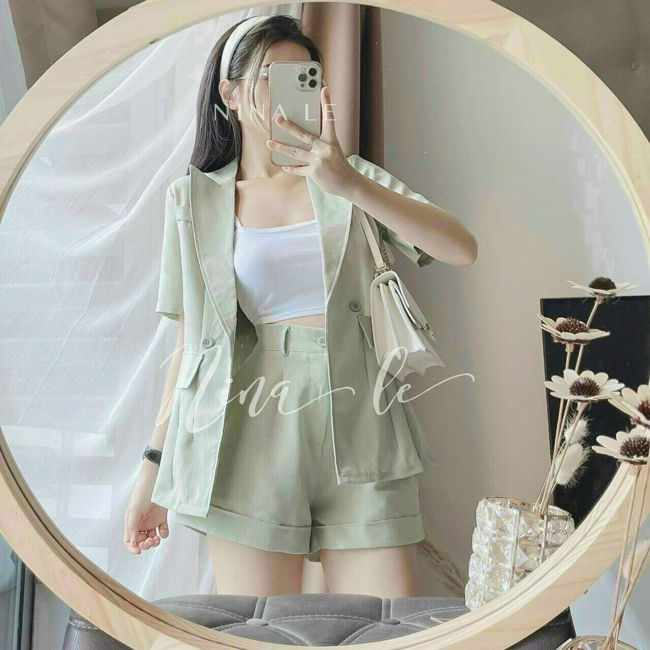 set tiểu thư, set 3 món Hàn Quốc, set vest 3 món áo khoác tay ngắn, quần đùi nữ kèm áo lót trong, set tiểu thư mặc đi chơi cá tính