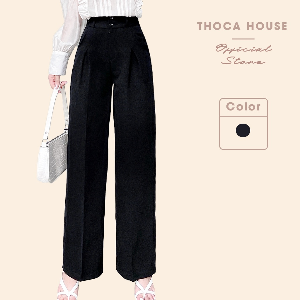 Quần tây đen ống rộng 3 nút cạp cao 1168 THOCA HOUSE basic, thanh lịch, mặc đi làm, đi học, đi chơi đều được