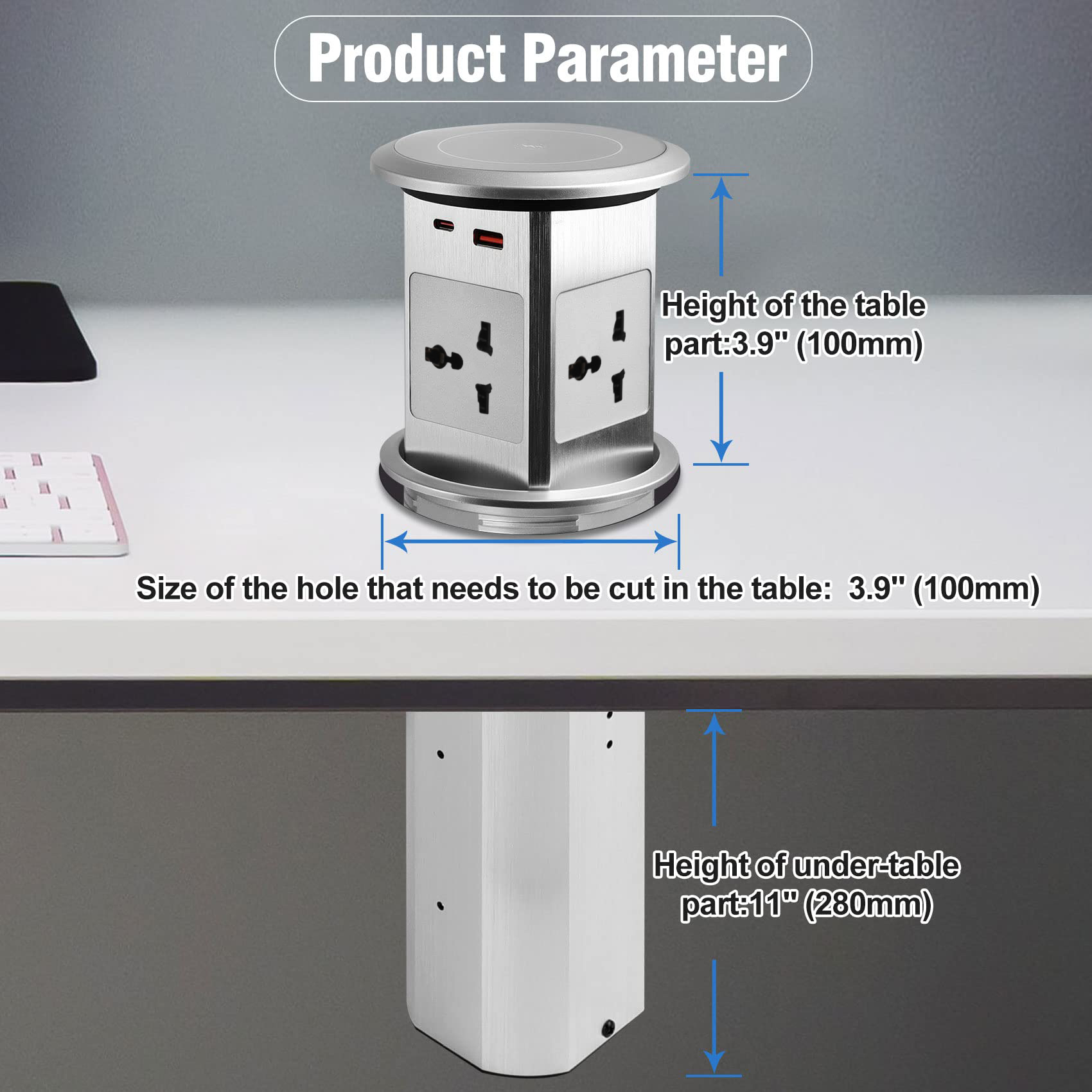 Automatic Pop Up Socket, Pop Up Power Outlet with Wireless Charger, Pulling Pop