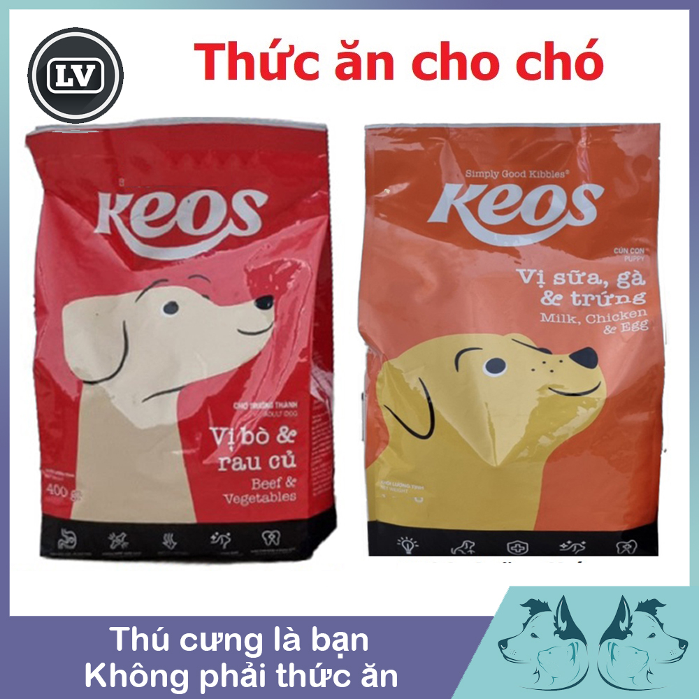 Thức Ăn Hạt Khô Keos Đồ Ăn Cho Chó Con, Chó Lớn 400g và 1,5kg