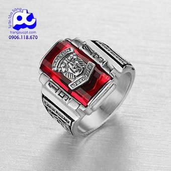 NHẪN NAM INOX SƯ TỬ 1973 ĐÁ ĐỎ ĐẸP GIÁ RẺ KHÔNG ĐEN