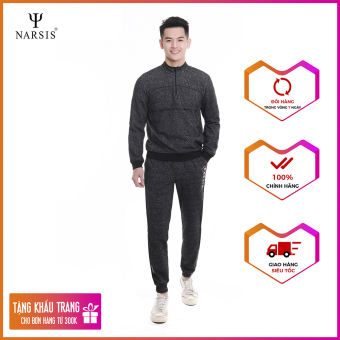 Bộ đồ nam thu đông nỉ đen phẩy phối bo zíp Narsis E9010