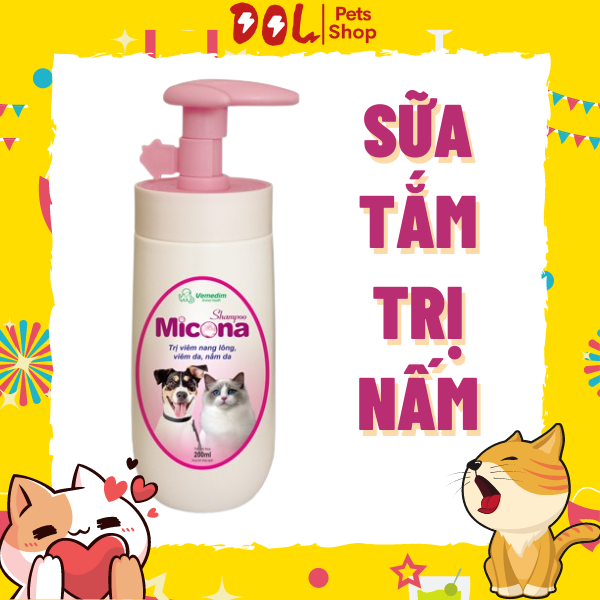Sữa tắm diệt nấm toàn thân cho chó mèo Micona Shampoo 200ml - Hàng chính hãng Vemedim