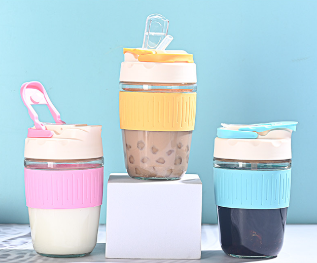 Cốc thuỷ tinh có nắp và ống hút, ly uống nước đẹp dung tích 500ml