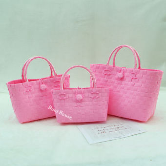 Giỏ Đan Tay, Túi Xách Đan Thủ Công Handmade, Làn Nhựa Nhiều Màu Xinh Xinh