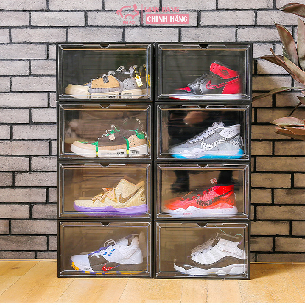 Hộp đựng giày trong suốt nhựa cứng cửa ngang size 48 cổ cao