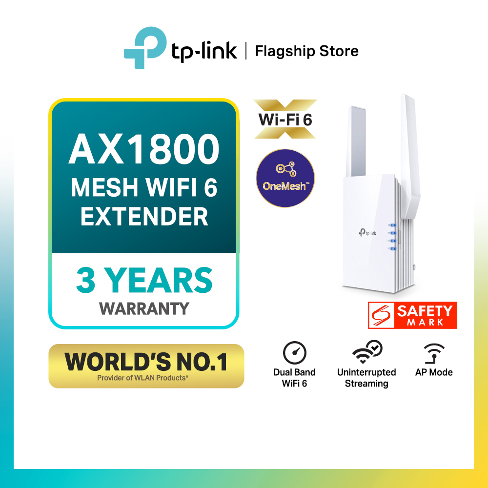 TP-LINK RE705X AX3000 Dual Band MU-MIMO OFDMA Mesh WiFi 6 Range Extender, 1000M Ethernet Port, OneMesh supported, App Control
