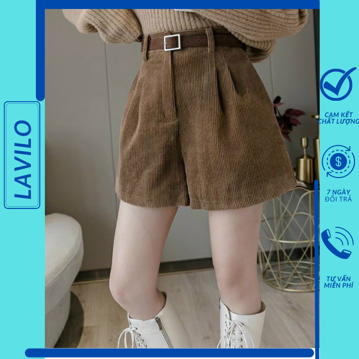 Quần sort nữ ống rộng nhung tăm thắm hút tốt thời trang cute 4 màu lựa chọn LAVILO QĐ01
