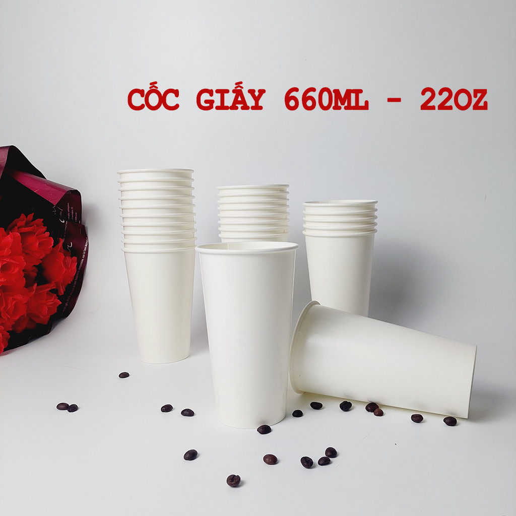Set 50 ly giấy cốc giấy 660ml - 22oz trắng trơn siêu đẹp