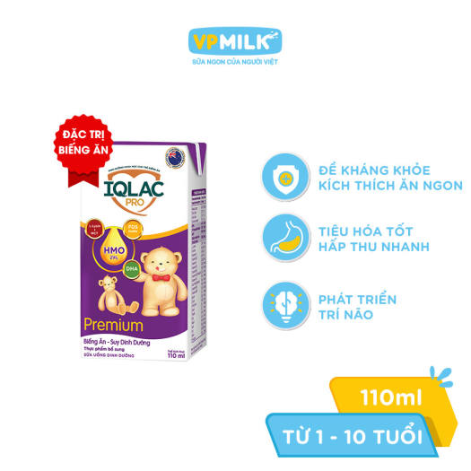 Sữa bột Pha Sẵn VPMilk IQLac Pro biếng ăn - suy dinh dưỡng Premium hộp 110ml (thùng 48 hộp), dành cho trẻ trên 1 tuổi đặc trị cho trẻ biếng ăn, suy dinh dưỡng