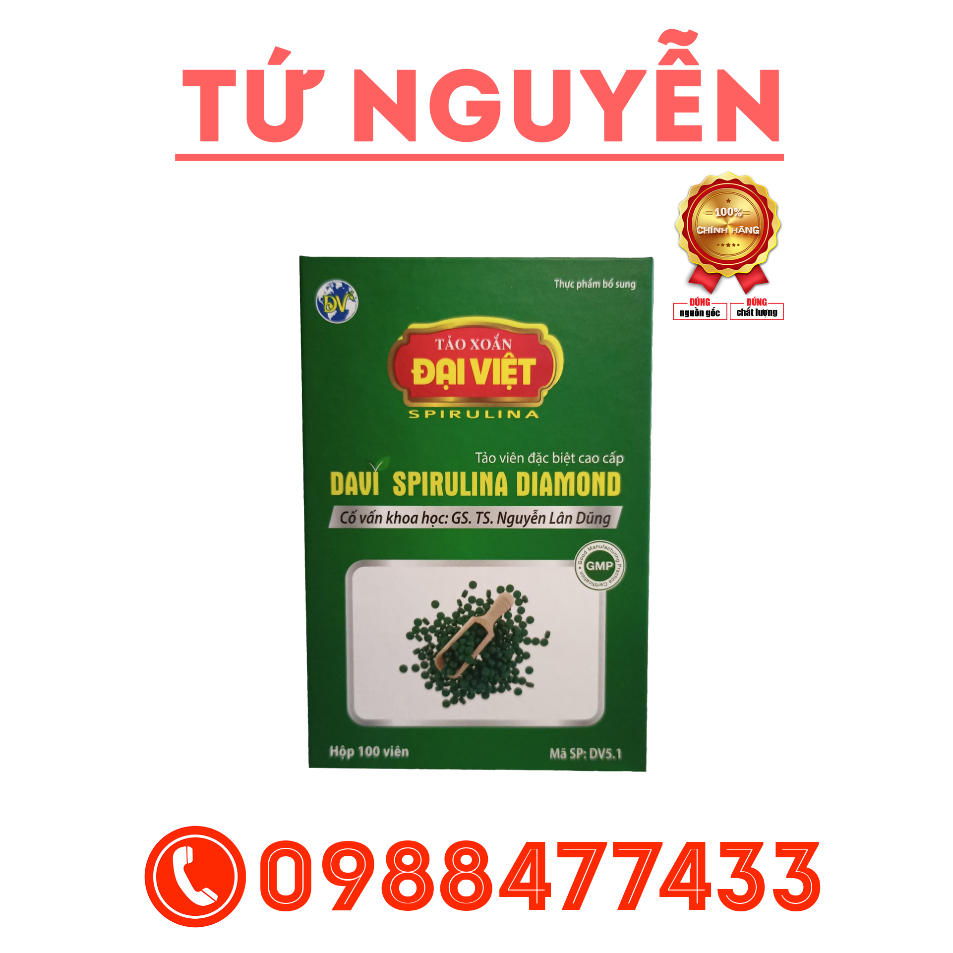 Tảo xoắn Đại Việt - Bổ sung dưỡng chất, hỗ trợ tăng sức đề kháng - DAVI Spirulina Diamond (100 viên)