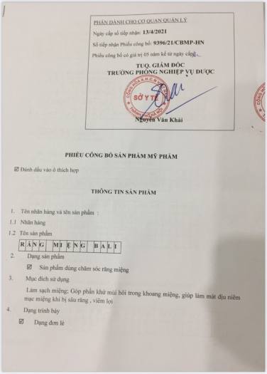 Răng miệng BALI được chiết xuất 100% từ tự nhiên... dùng làm sạch miệng, góp phần khử mùi hôi trong khoang miệng