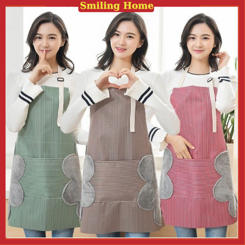 [Siêu Sales + Quà Tặng Móc Dán Chịu Lực] Tạp Dề Nấu Ăn Pha Chế  Chống Thấm Nước Có Khăn Lau Hai Bên Hàn Quốc Dễ Thương TD02, Tạp Dề  Bếp Nam Nữ Đều Phù Hợp Với Khóa Điều Chỉnh Linh Hoạt tùy Vóc Dáng -  Smiling Home